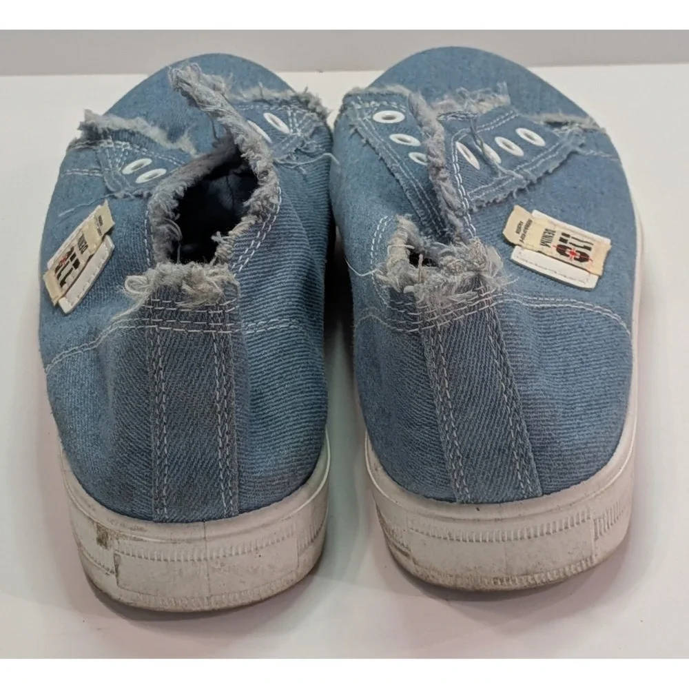 110 Denim Slip On Sneakers Women 41 Blue Good Distressed Frayed Laceless Low Top